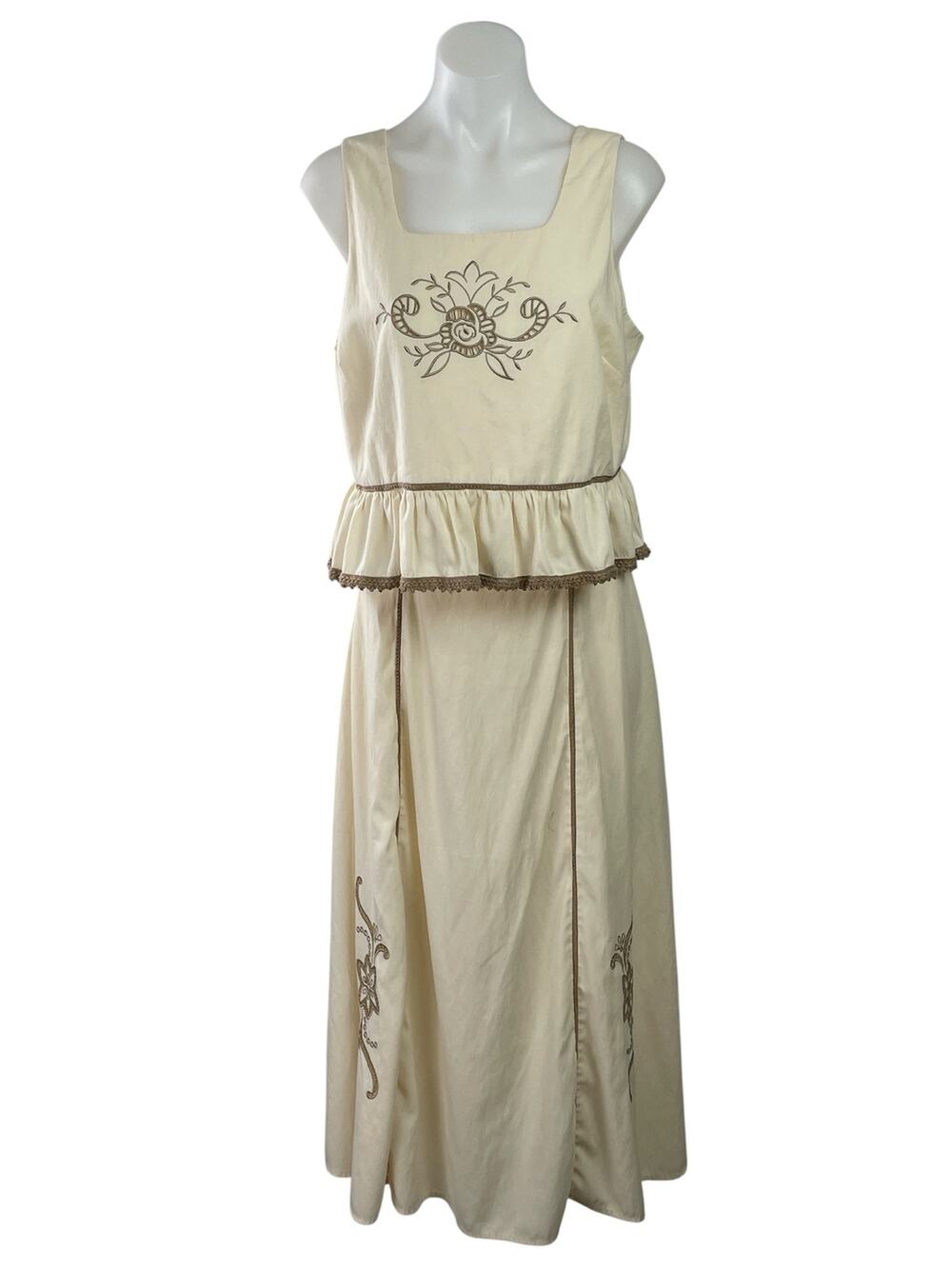 Adrianna Papell Cream Embroidered Sleeveless Ruffle Peplum Tank Skirt Set Size L